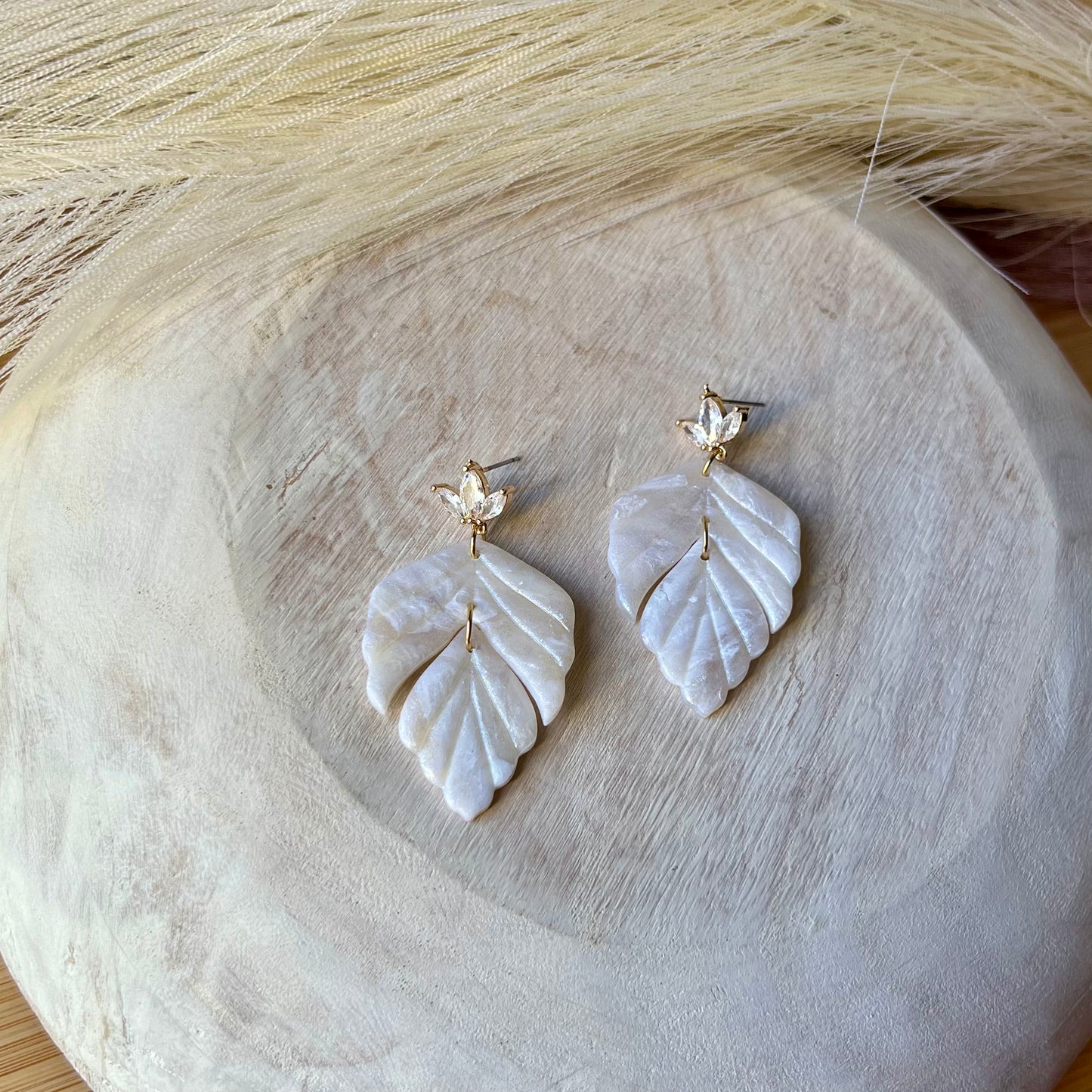 Cream Translucent Polymer Clay Earrings - Bridal Collection