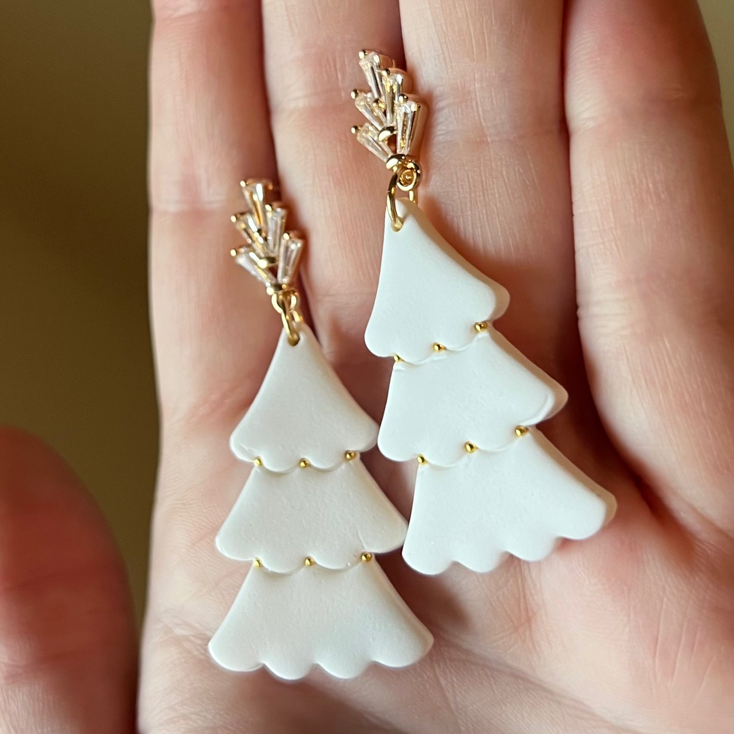 White Christmas Tree Polymer Clay Earrings
