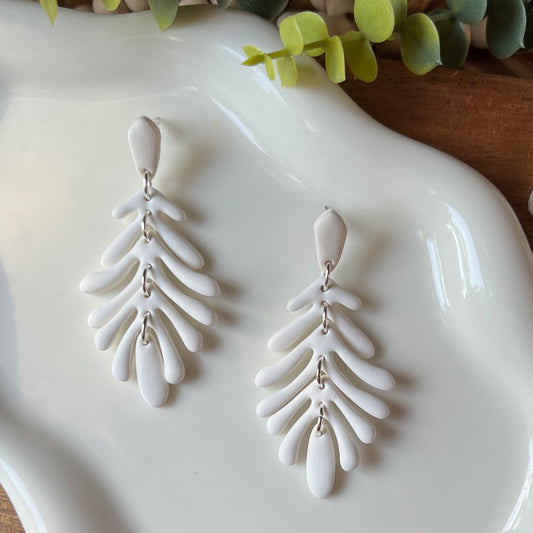 White Laminaria Polymer Clay Dangle Earrings