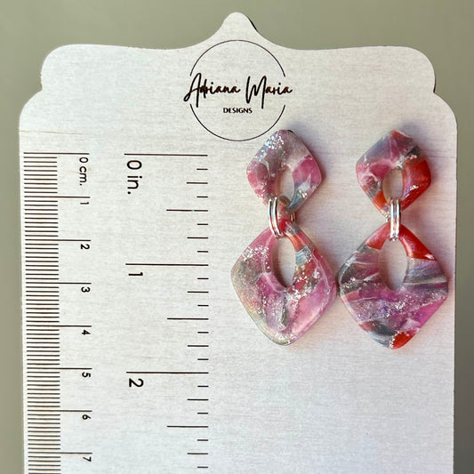 Polymer Clay Earrings - Rosso Marbled Lightweight Dangles