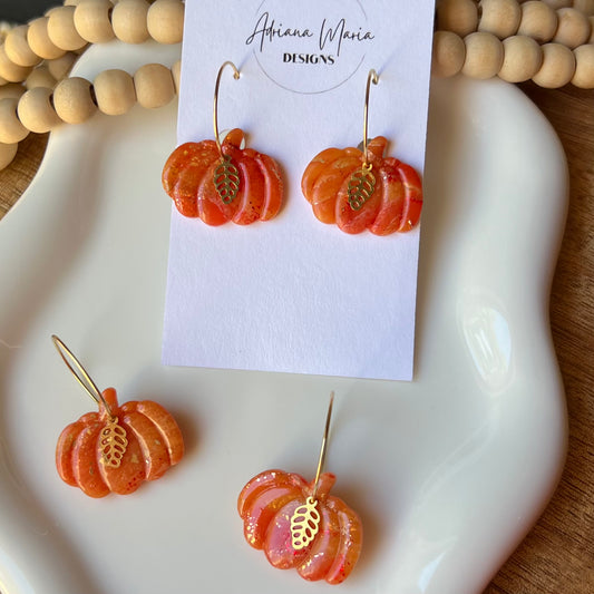 Autumn Sunset: Pumpkin Polymer Clay Hoop Earrings
