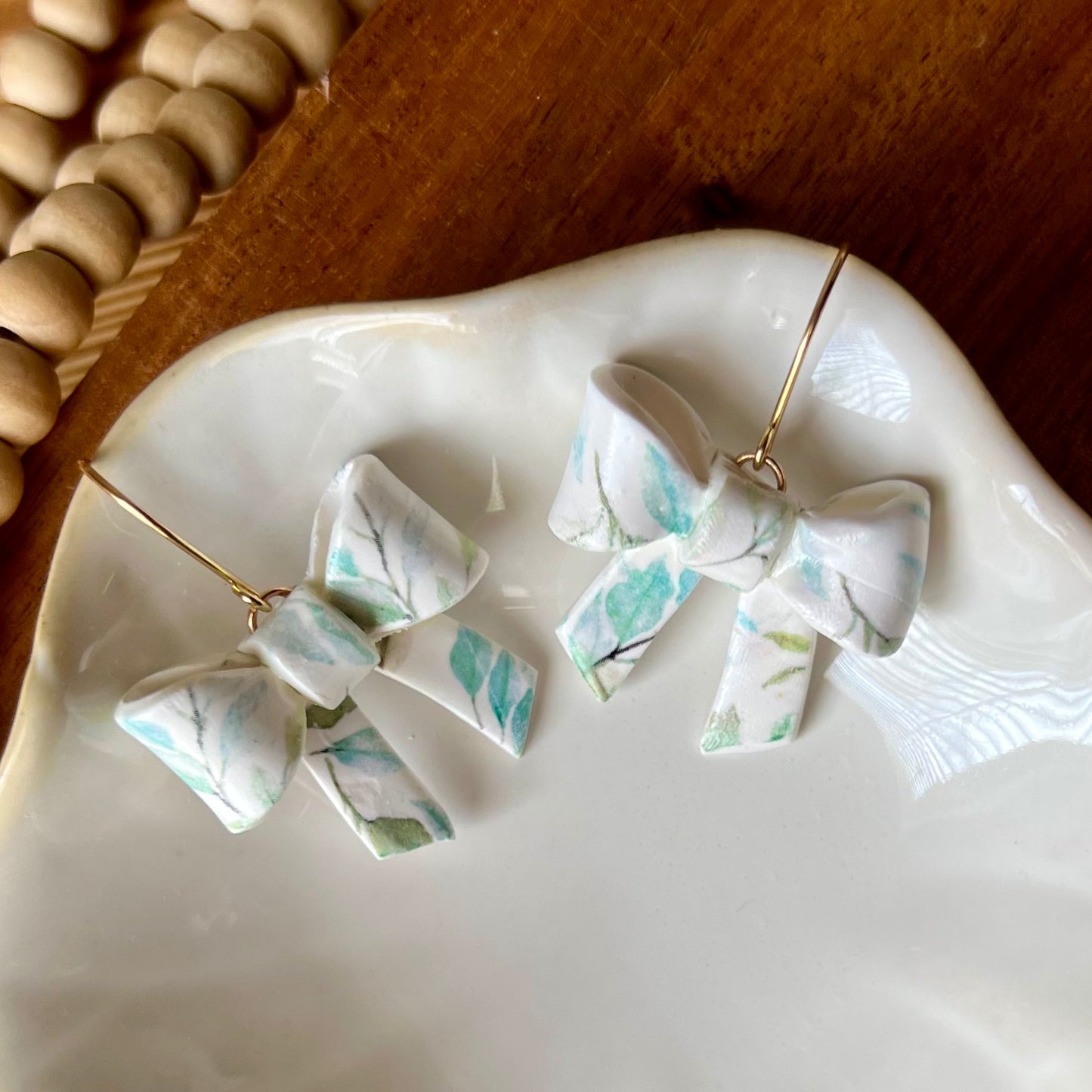 Spring Floral Bow Polymer Clay Dangle Earrings