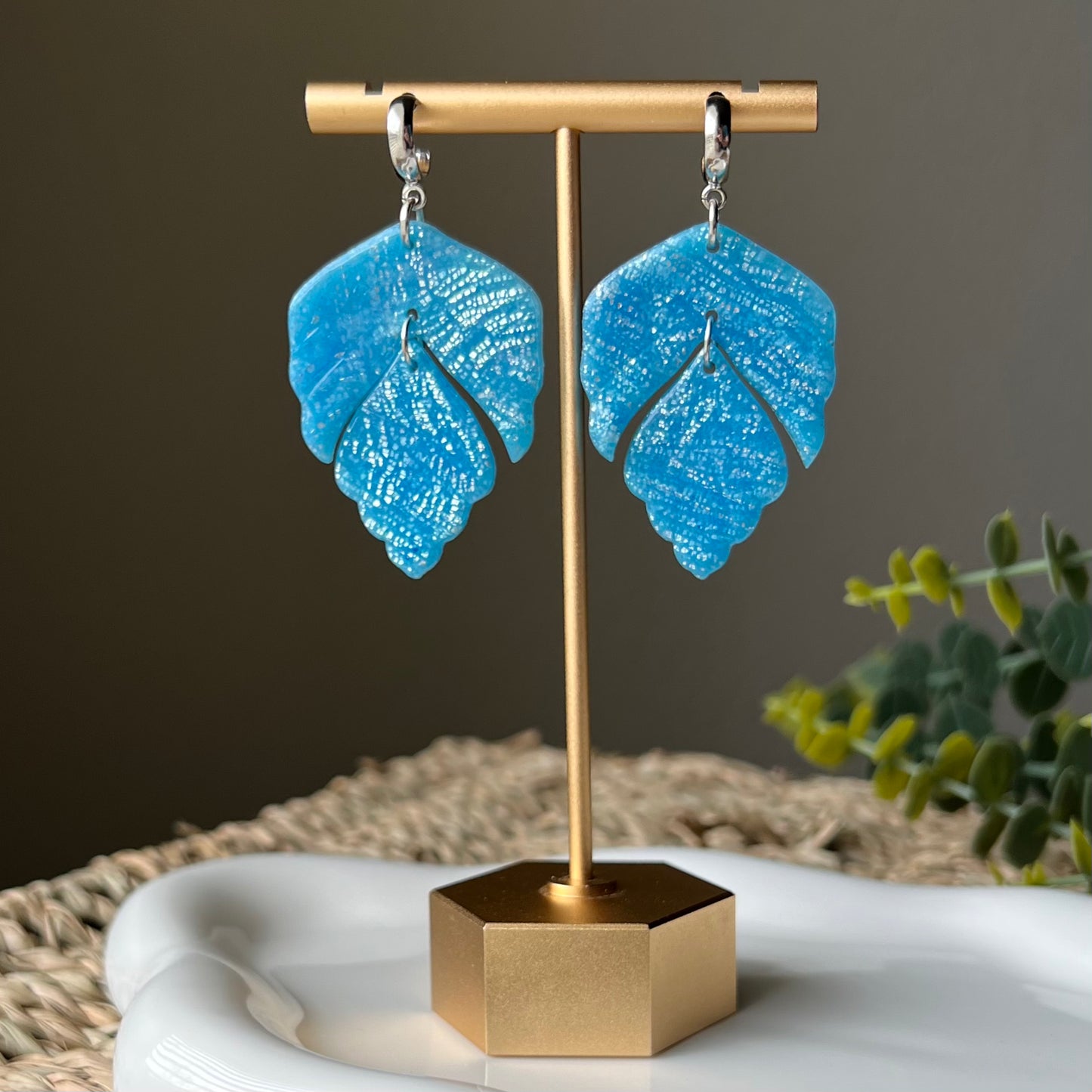 Blue & Silver Translucent Polymer Clay Earrings