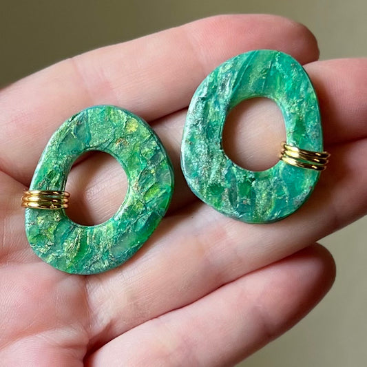 Green Translucent Large Stud Polymer Clay Earrings