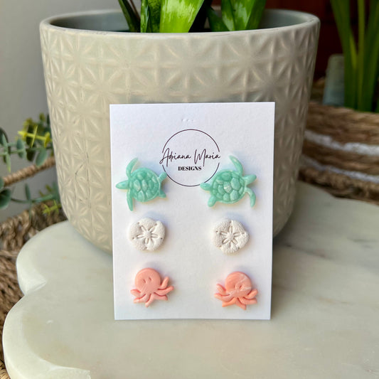 Summer Coastal Beach Stud Pack, Lightweight Polymer Clay Earrings