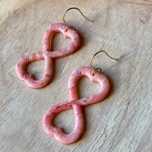 Rose Quartz Inspired Heart Infinity Polymer Clay Earrings
