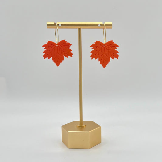 Maple leaf polymer clay hoop earrings