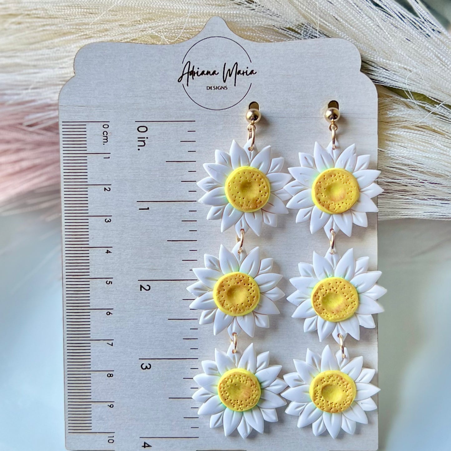 White Daisy Polymer Clay Earrings