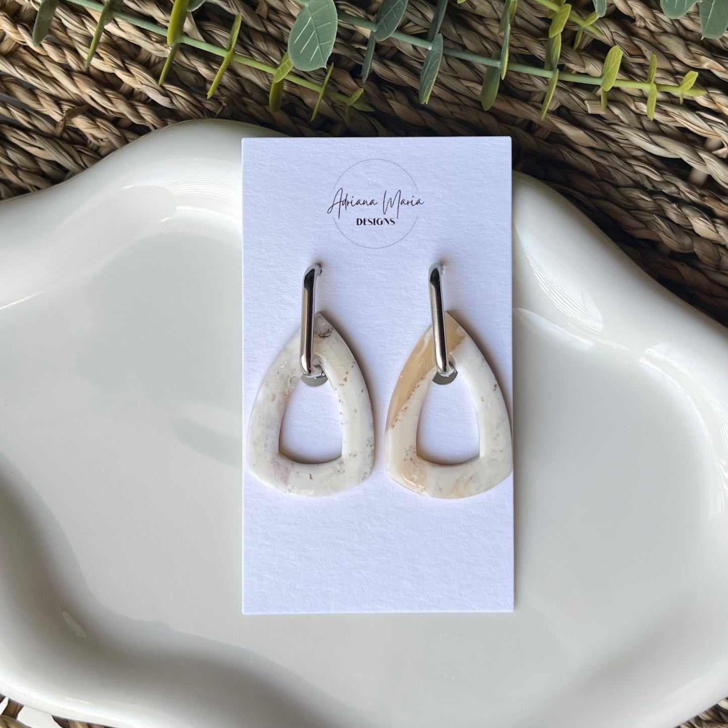 Warm Ivory Huggie Hoop Clay Earrings
