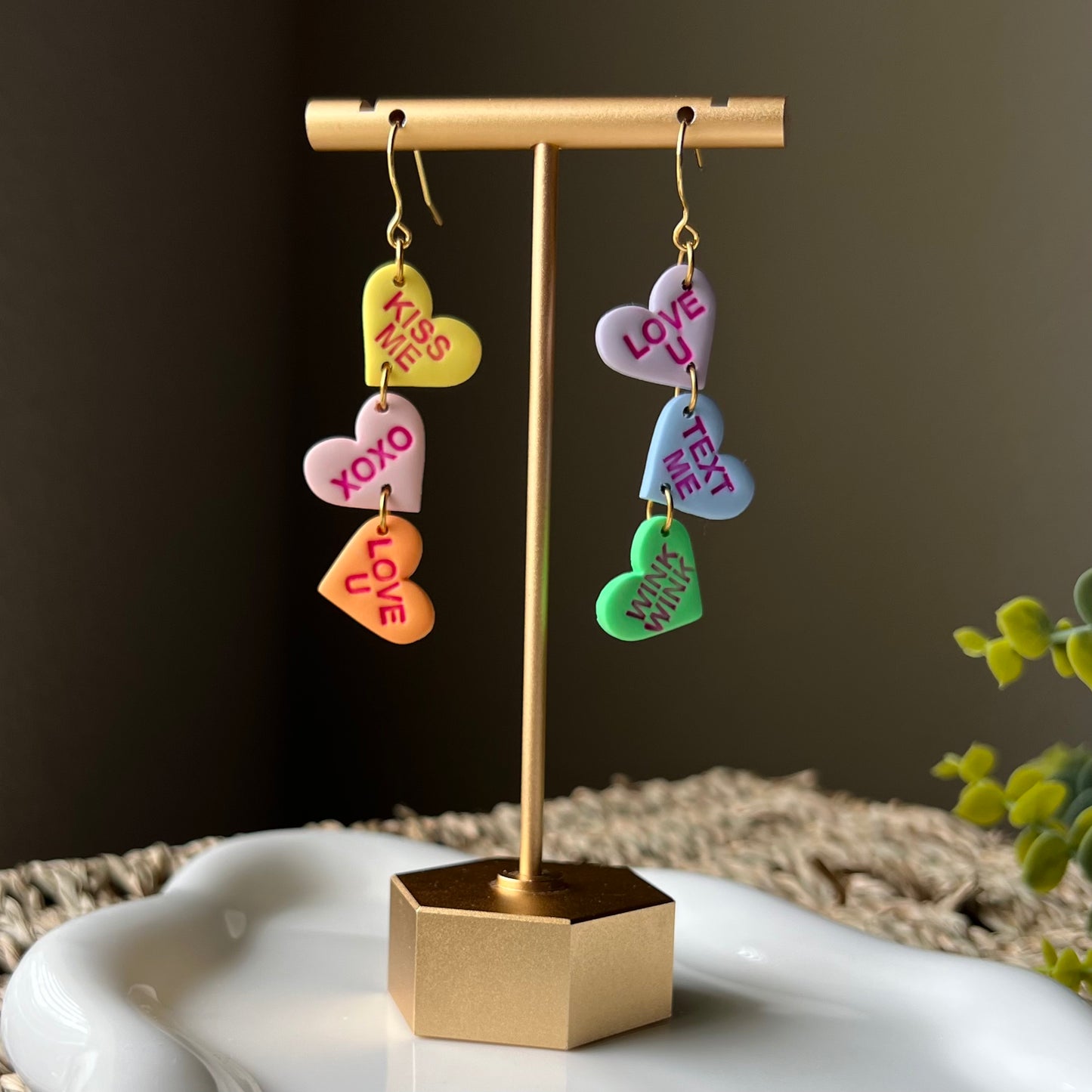 Valentine’s Day Conversation Candy Heart Polymer Clay Dangle Earrings