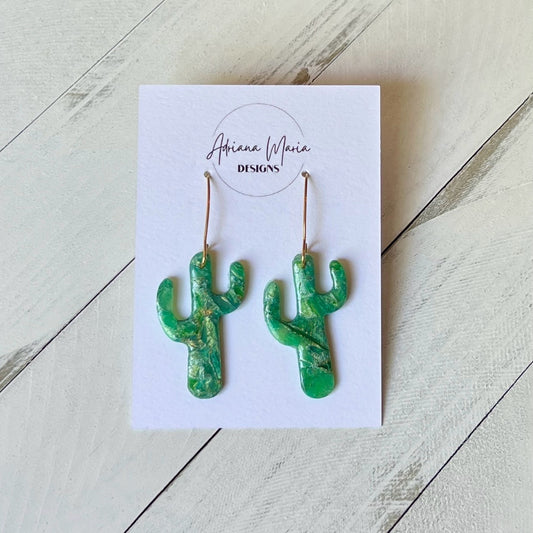 Green Translucent Cactus Polymer Clay Earrings