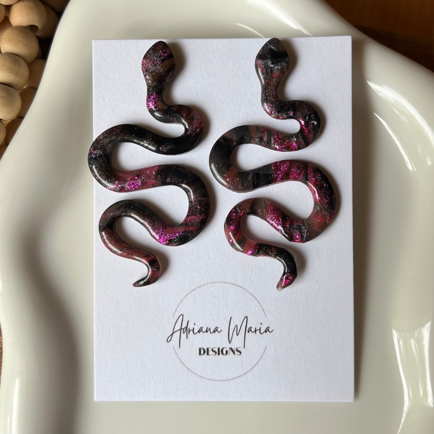 Black & Purple Snake Polymer Clay Stud Earrings