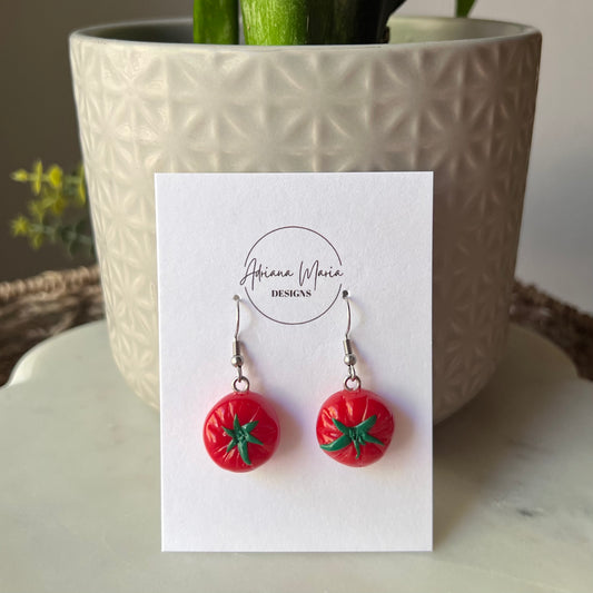 Red Beefsteak Tomatoes Polymer Clay Dangle Earrings, Miniature Food,Whimsical Kitsch