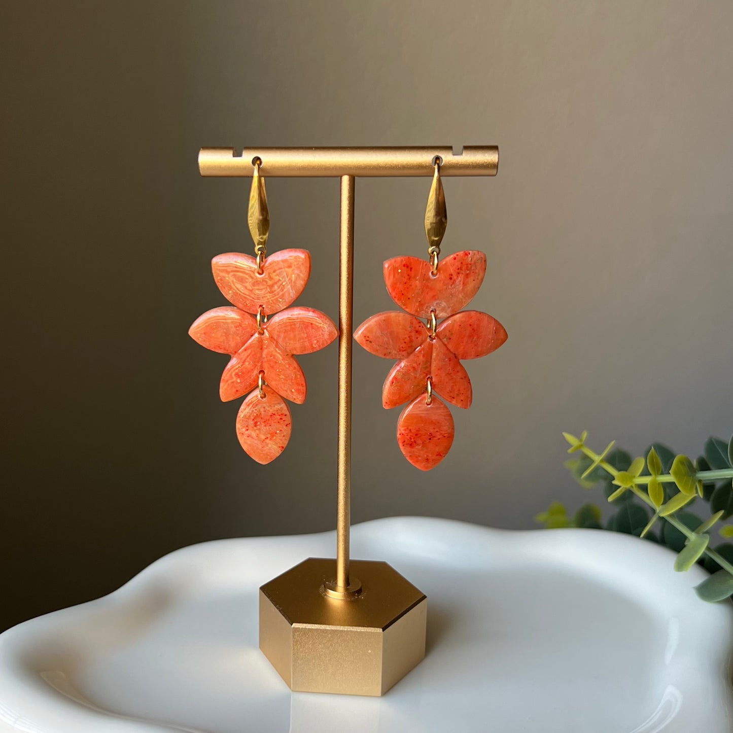 Orange Foilage Clay Dangle Earrings