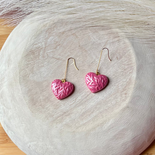 Pink Puffy Heart Polymer Clay Earrings