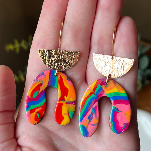 Rainbow Abstract Arch Polymer Clay Earrings