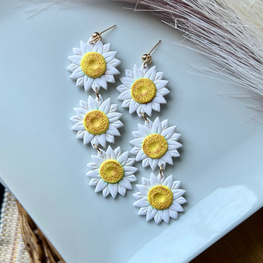 White Daisy Polymer Clay Earrings