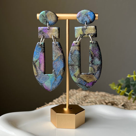 Mica Painted Polymer Clay Statement Earrings