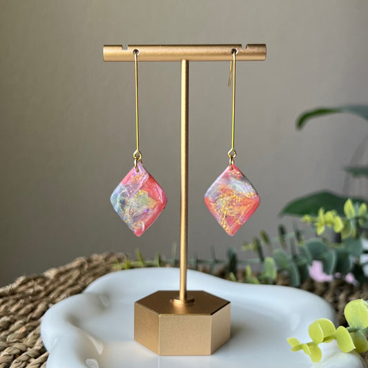 Polymer Clay Earrings - Rosso Marbled Lightweight Dangles