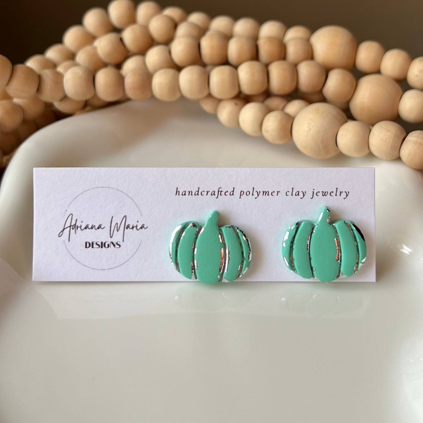 Metallic Vintage Inspired Pumpkin Clay Stud Earrings