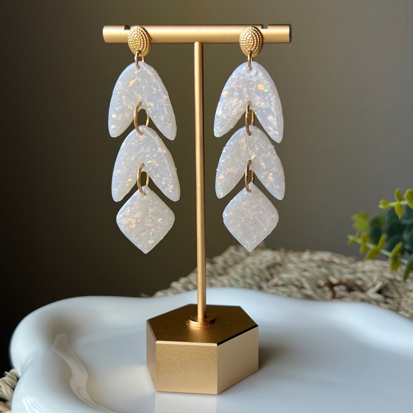 Opal Polymer Clay Statement Earrings