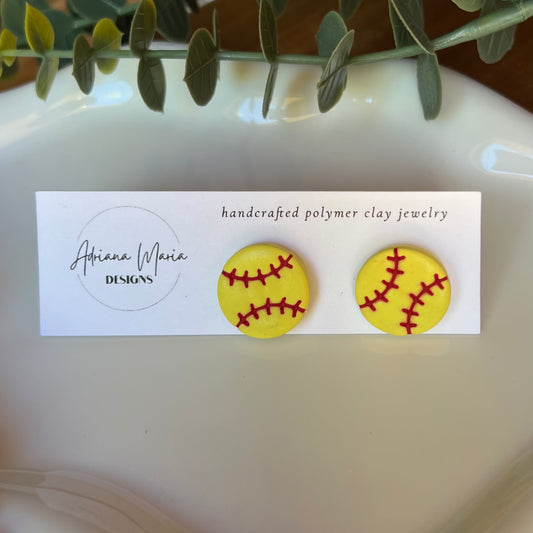Softball Polymer Clay Stud Earrings