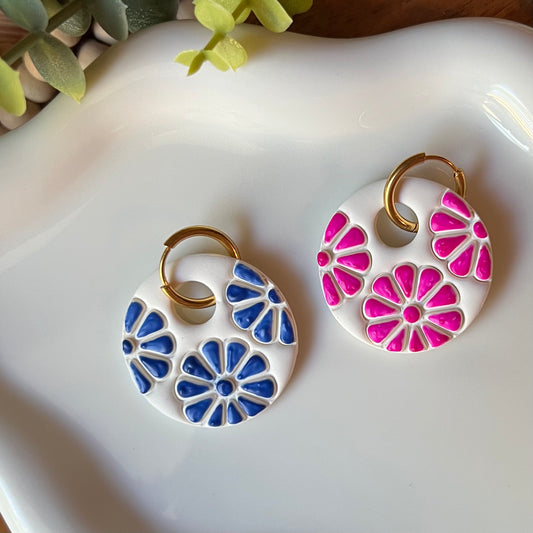 Painted Petals Polymer Clay Hoop Earrings