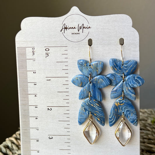 Blue Agate Marbled Polymer Clay Statement Earrings