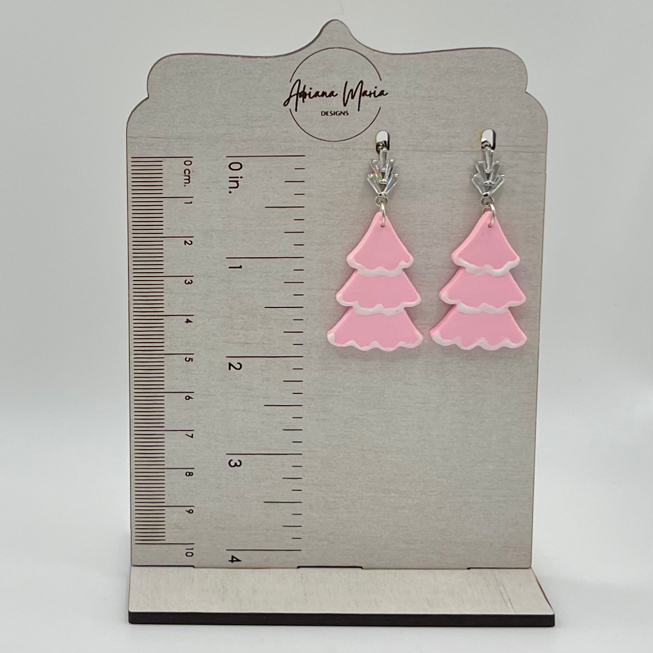 Pink Christmas Tree Polymer Clay Earrings