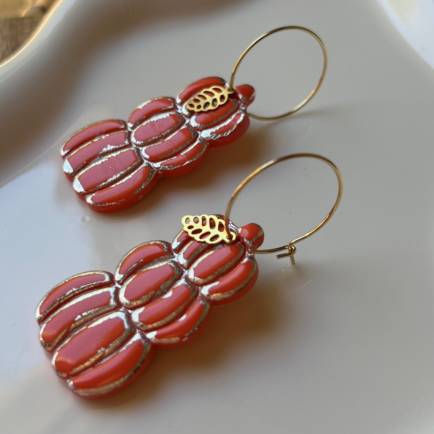 Triple Stacked Pumpkin Polymer Clay Earrings