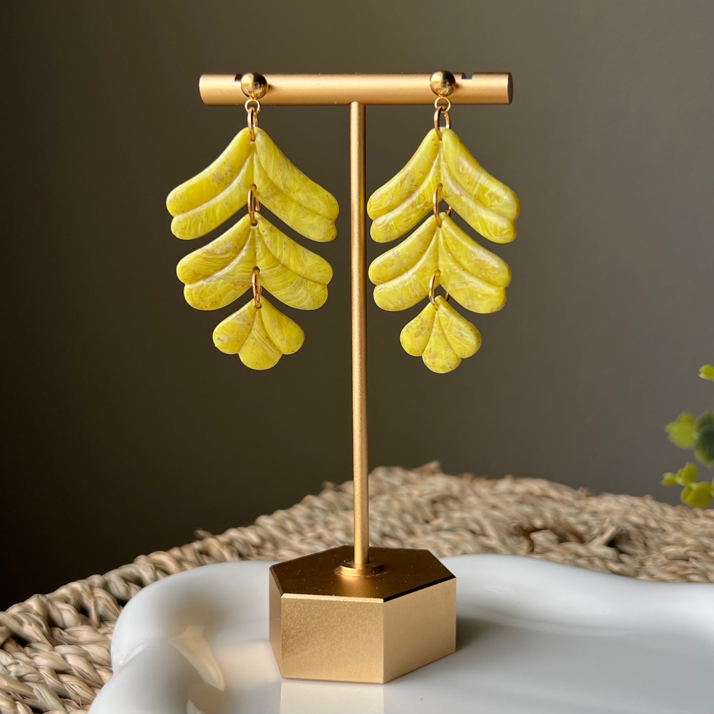 Yellow Marbled Polymer Clay Earrings