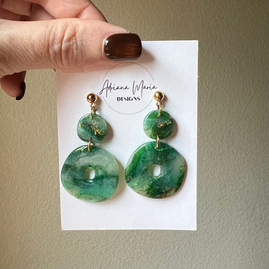 Green Marbled Polymer Clay Earrings