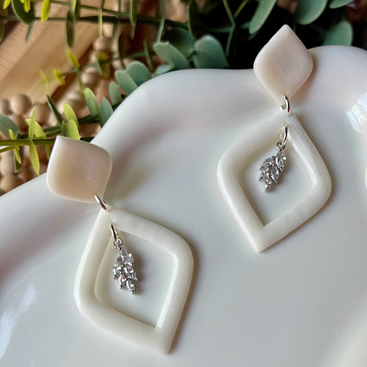 White & Translucent Marbled Polymer Clay Earrings