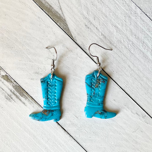Turquoise Stone Inspired Cowgirl Boots Polymer Clay Earrings