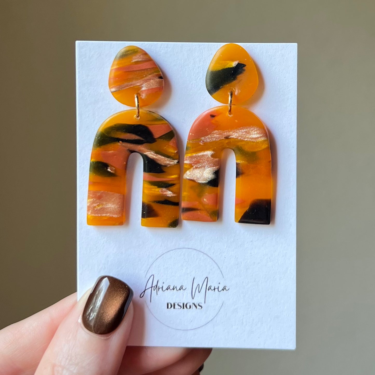 Amber Flame: Arch Polymer Clay Earrings