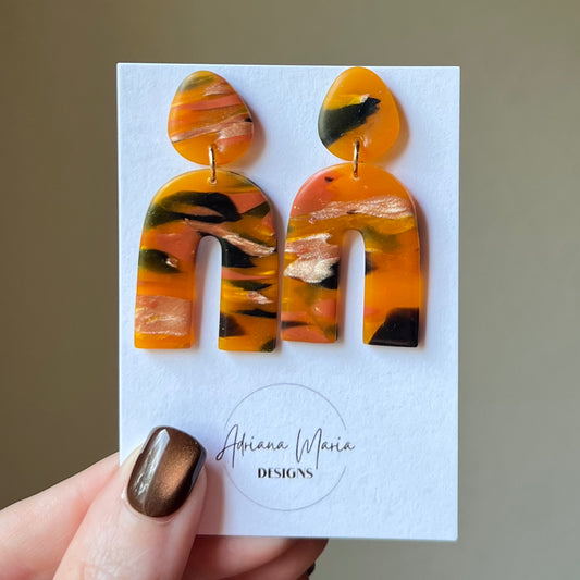 Amber Flame: Arch Polymer Clay Earrings