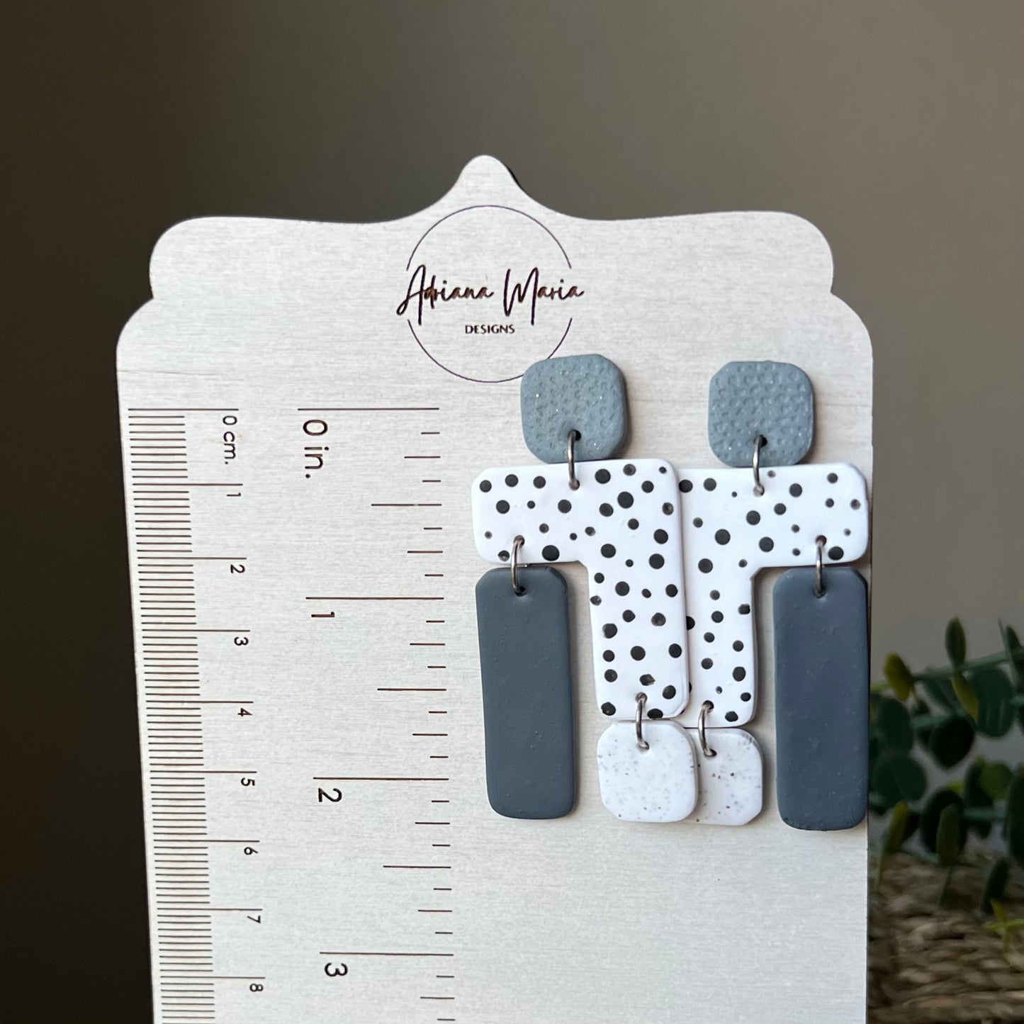 Geometric Tiered Polymer Clay Dangle Earrings