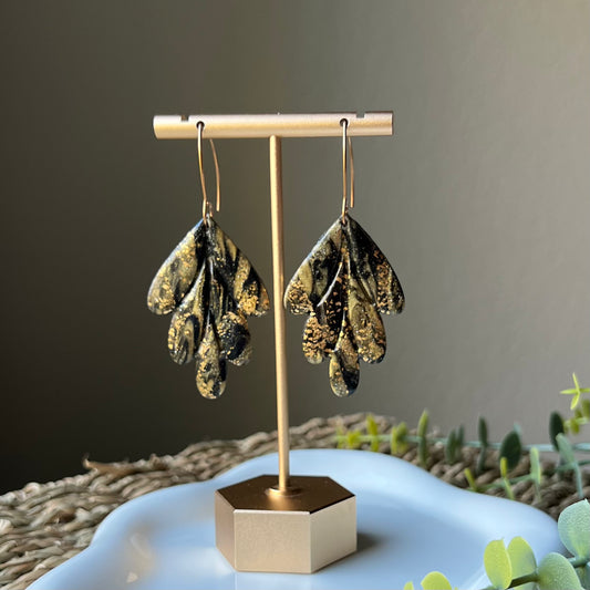 Black & Gold Leaf Polymer Clay Earrings