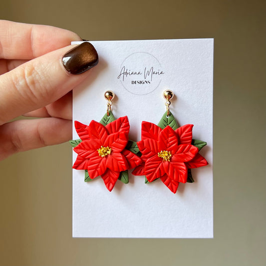 Red Poinsettia Polymer Clay Earrings