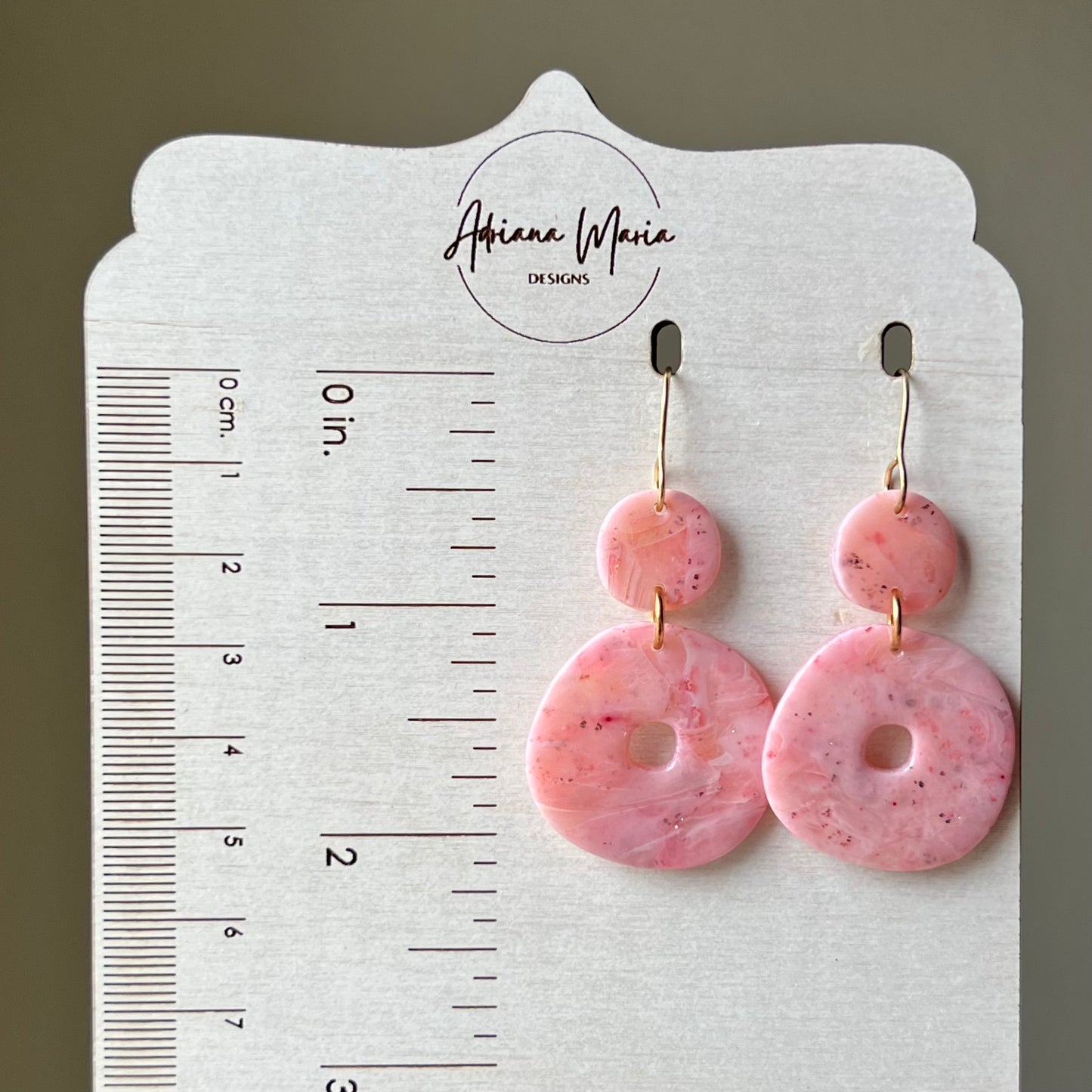 Pink Marbled Organic Circle Polymer Clay Earrings