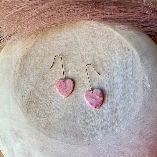 Rose Quartz Inspired Heart Polymer Clay Earrings