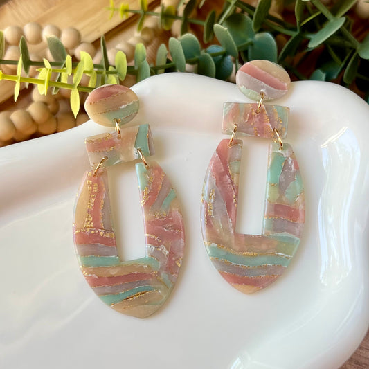 Colorful Marble Translucent Polymer Clay Statement Earrings