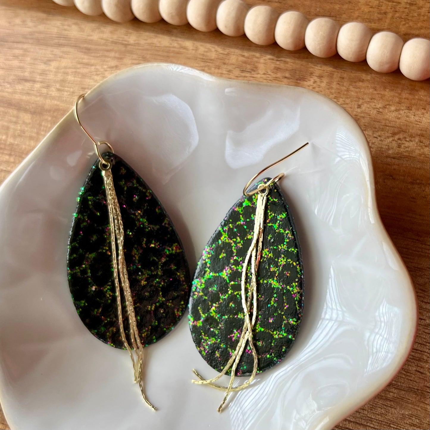 Holographic Animal Print Leopard Teardrop Polymer Clay Earrings