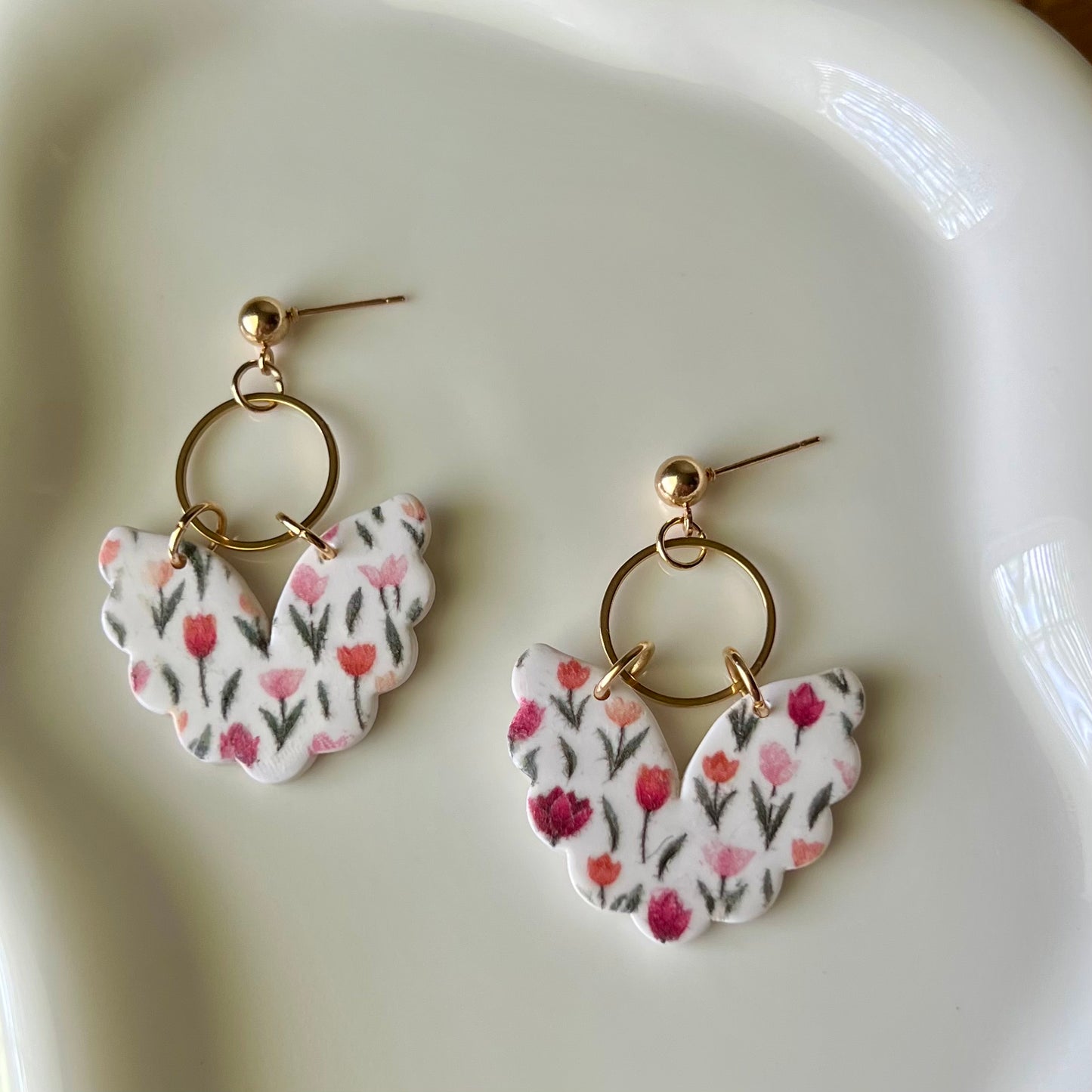 Tulip Print Polymer Clay Dangle Earrings