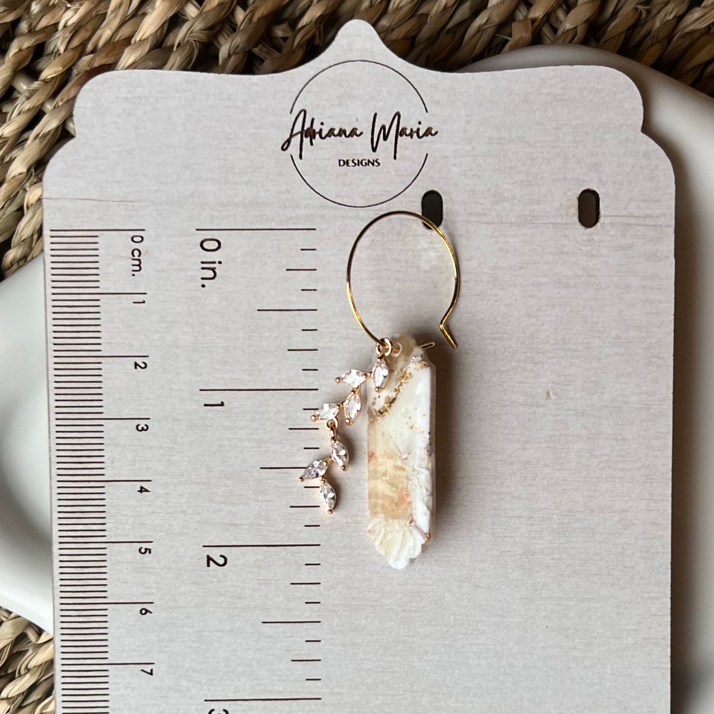 Warm Ivory Clay Hoop Earrings with CZ Pendant