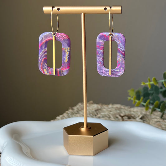 Dream In Purple: Agate Marbled Polymer Clay Hoop Earrings