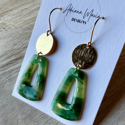 Green Marbled Polymer Clay Earrings
