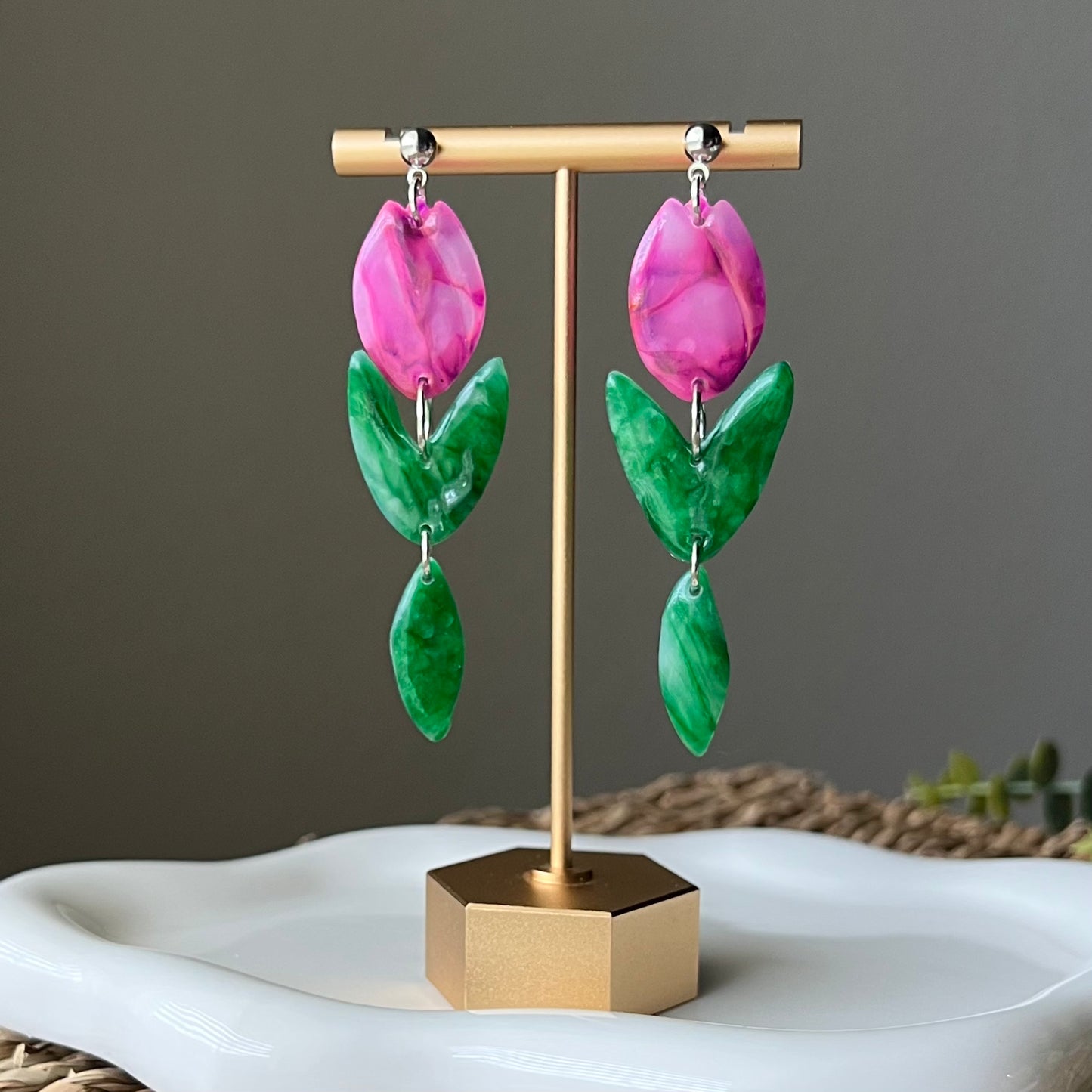Marbled Tulip Polymer Clay Dangle Earrings