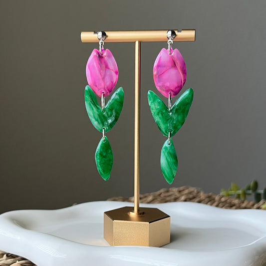 Marbled Tulip Polymer Clay Dangle Earrings