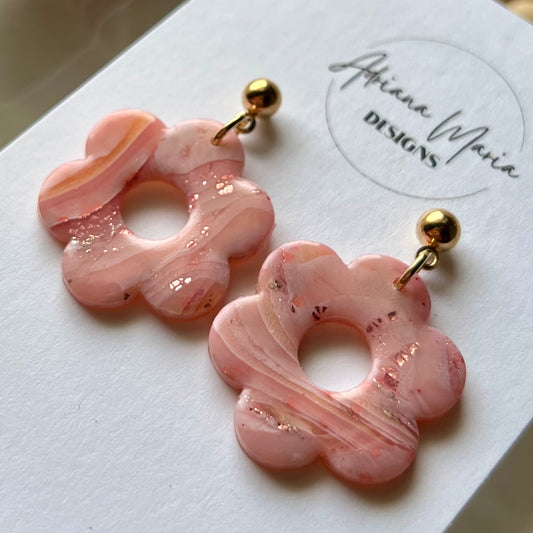 Rose Quartz Retro Flower Inspired Polymer Clay Earrings